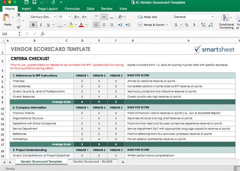 RFP Vendor Scorecard Templates Example 3