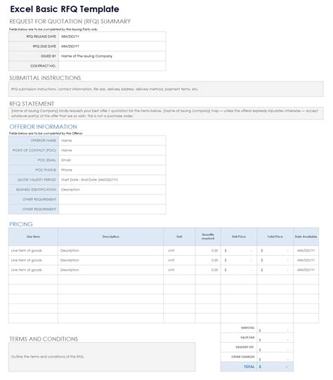 Basic Goods RFQ Template Example