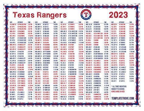 Rangers Schedule 2023