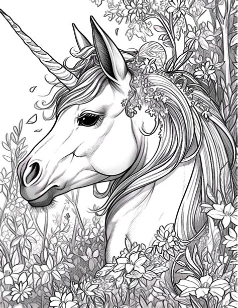 A young girl coloring a realistic unicorn page