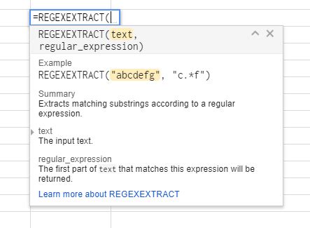 Description of Regex in Google Sheets