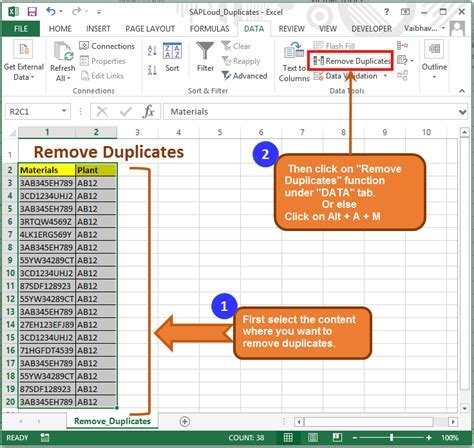 Using the Remove Duplicates Feature