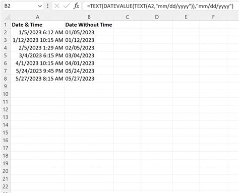 Remove Time from Date in Excel Formula Example 8