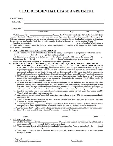 Rental Agreement Form Utah