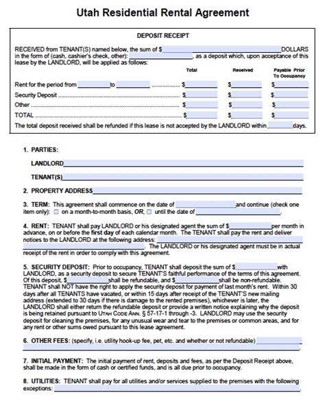 Rental Agreement Template Utah Free