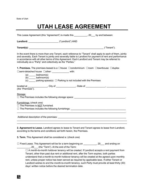 Rental Contract Utah Templates