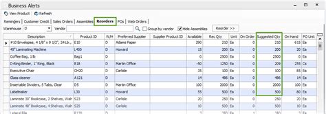 Reorder Quantity Column