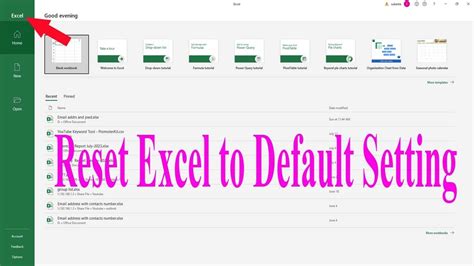 Reset Excel Settings to Default