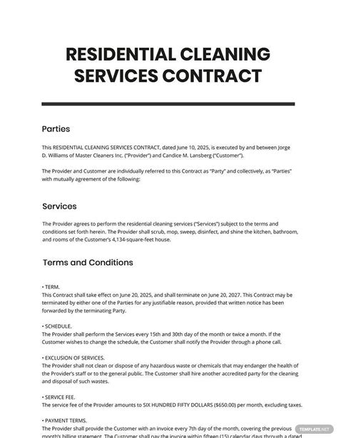 Residential Cleaning Contract Template