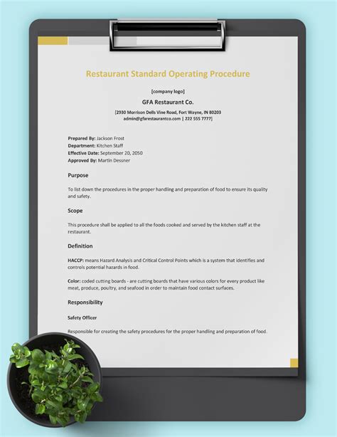 Restaurant Operations SOP Template