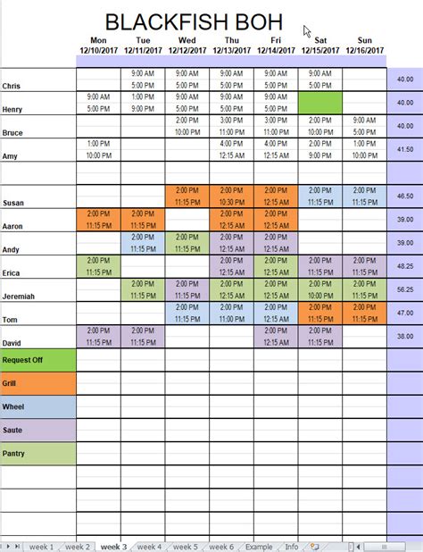 Restaurant Work Schedule Template Example 1