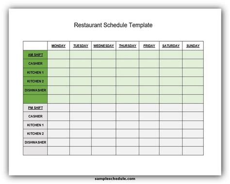 Restaurant Work Schedule Template Example 6