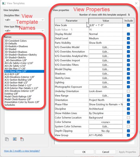 Revit View Templates Properties