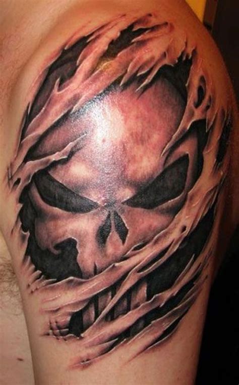 Ripped Skin Skull Tattoo Design