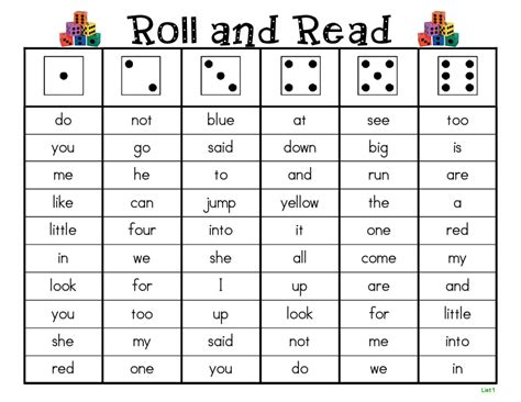 Roll and Read Template Printables