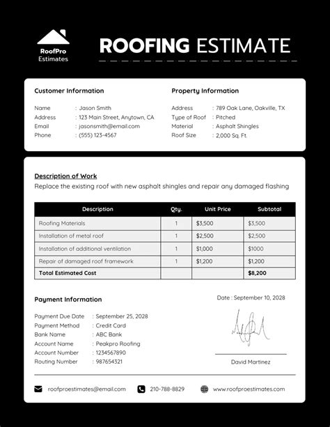 Roofing Estimate Template Example