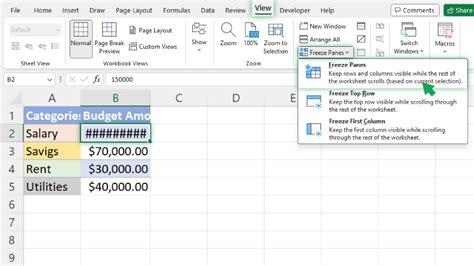 Round Formation of Freezing Excel Rows