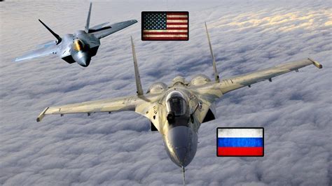 Russian Sukhoi Su-57 and American Lockheed Martin F-22 Raptor