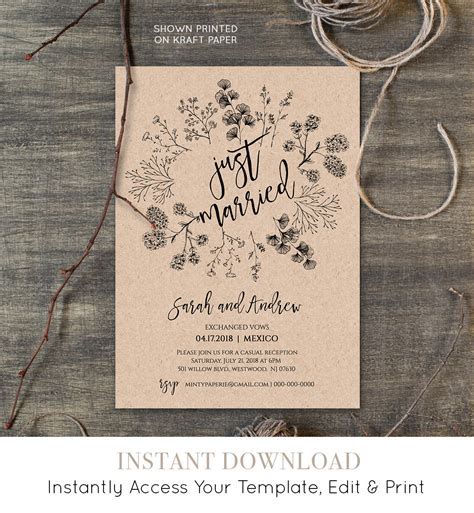 Rustic Elopement Announcement Template