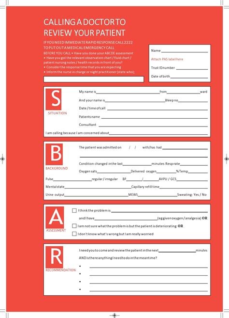 SBAR Template Excel