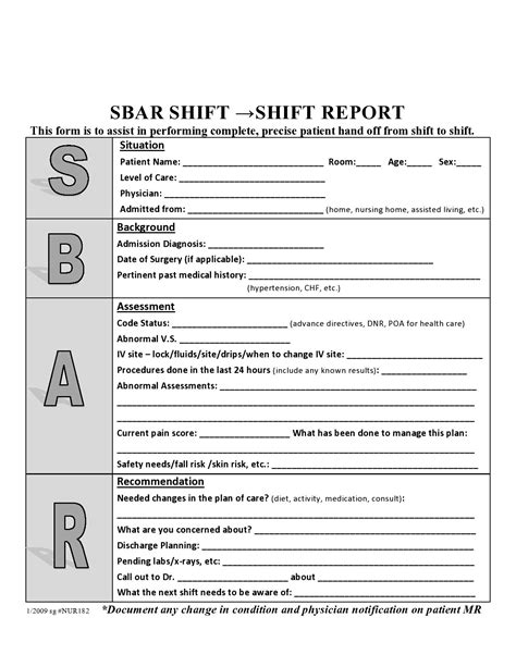 SBAR Template PDF