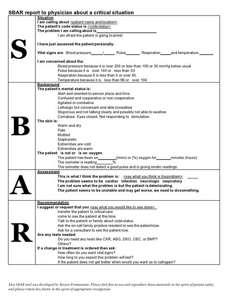 SBAR Template Evaluation for Effective Communication