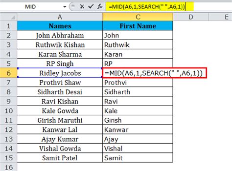 SEARCH and MID Functions Example