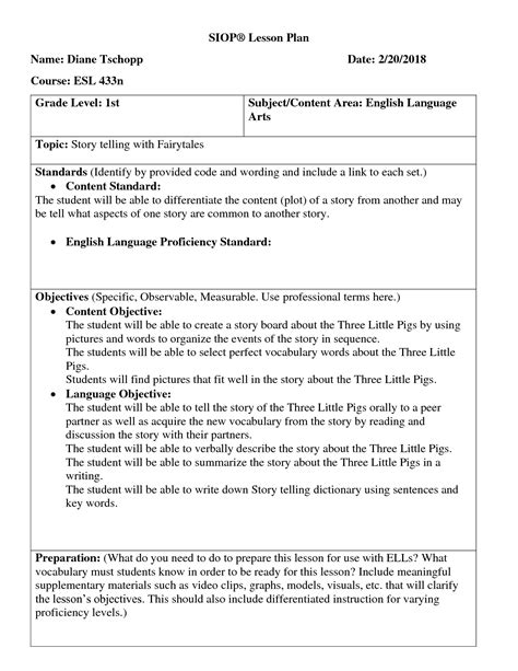 SIOP Lesson Plan for Differentiated Instruction