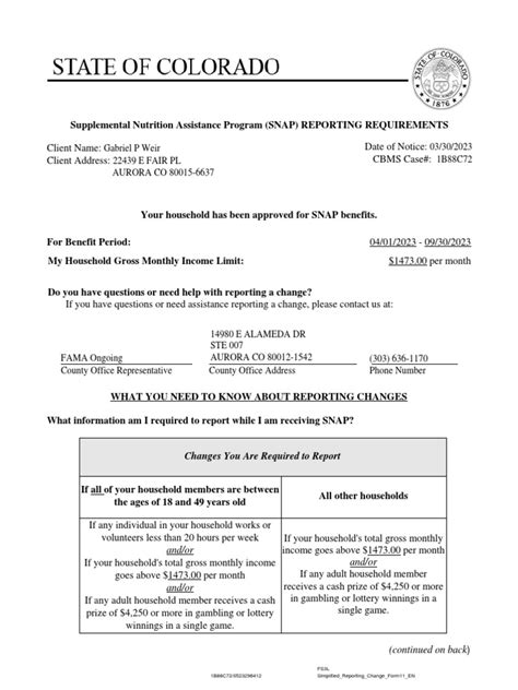 SNAP Renewal Reporting Requirements