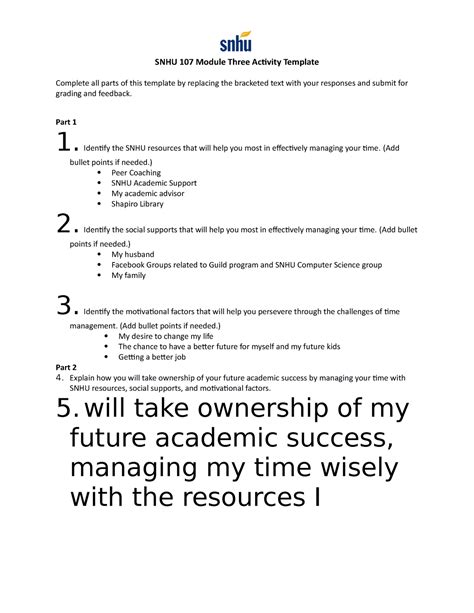 SNHU 107 Module Five Activity Template Guide Example 1