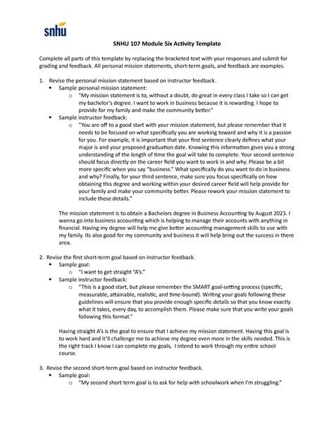 SNHU 107 Module Six Activity Revision