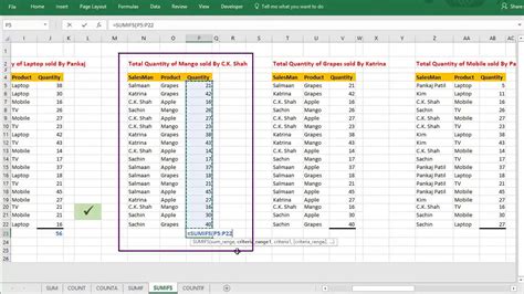 SUMIFS Boolean Example