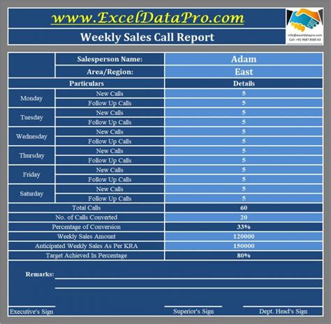 Sales Call Report Template Excel Example