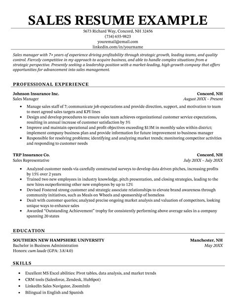 Sales Resume Example