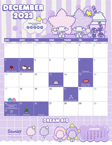 Sanrio Calendar 2023 Free Printable