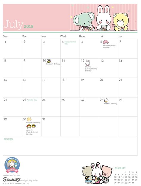 Sanrio Calendar Printable 2023