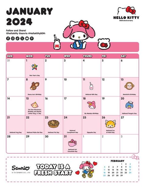 Sanrio Calendar Characters Printable