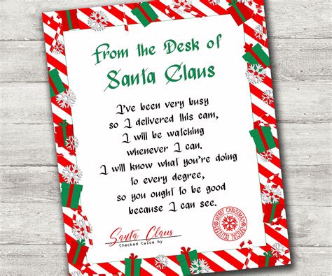 Example of a Santa Cam Letter Printable