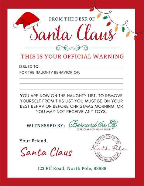 Santa Claus holding a warning sign