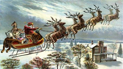 Vintage illustration of Santa Claus on his sleigh