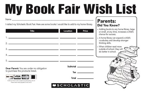 Scholastic Book Fair Wish List Printable Template