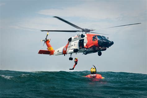 A Coast Guard rescue helicopter responds to a distress call