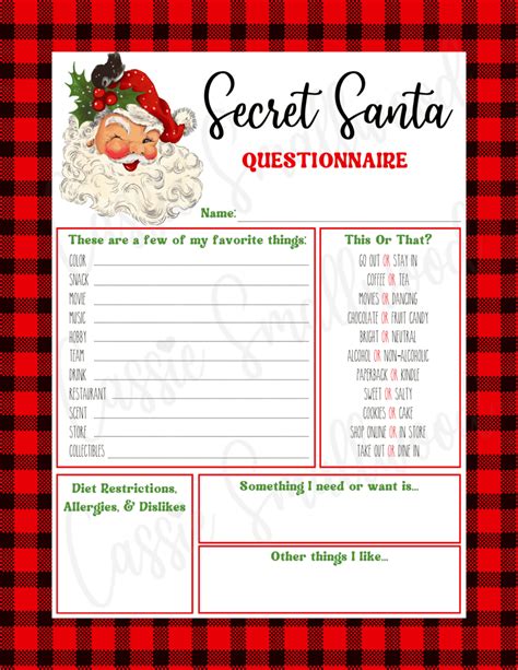 Secret Santa Questionnaire Template