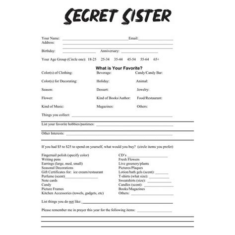 Example of a Secret Sister Questionnaire