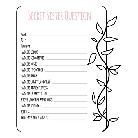 Example of Secret Sister Questionnaire