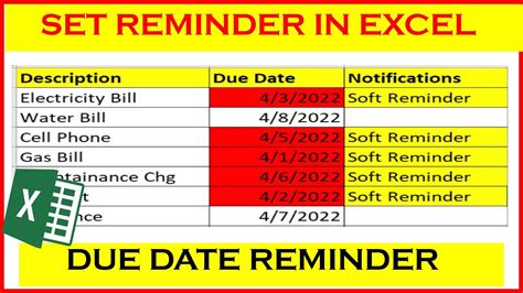 Set Reminders In Excel