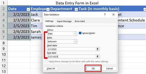 Set Validation Criteria