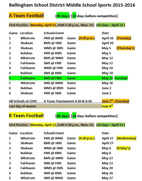 Sharing Sports Schedule Template