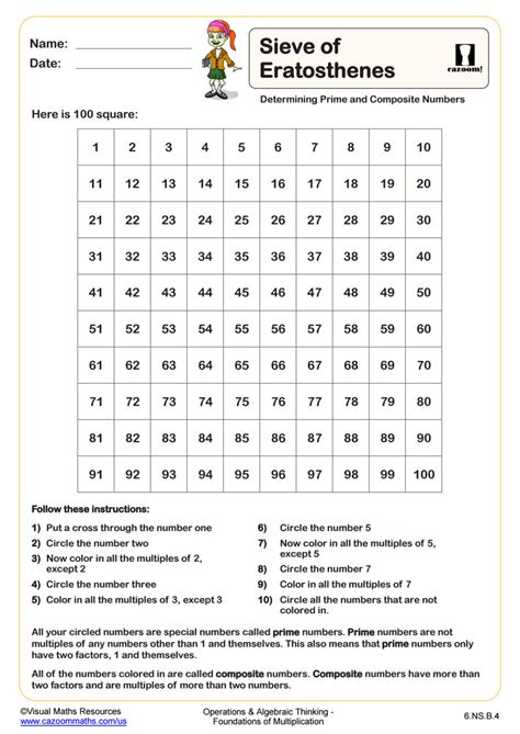 Sieve of Eratosthenes Worksheet Example