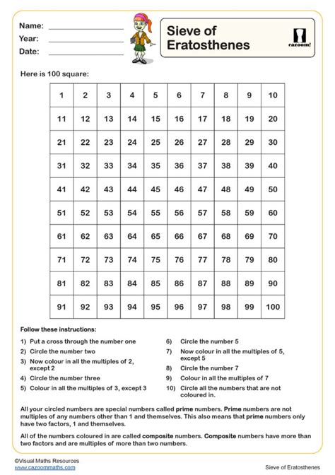 Sieve of Eratosthenes Worksheet Odd Numbers